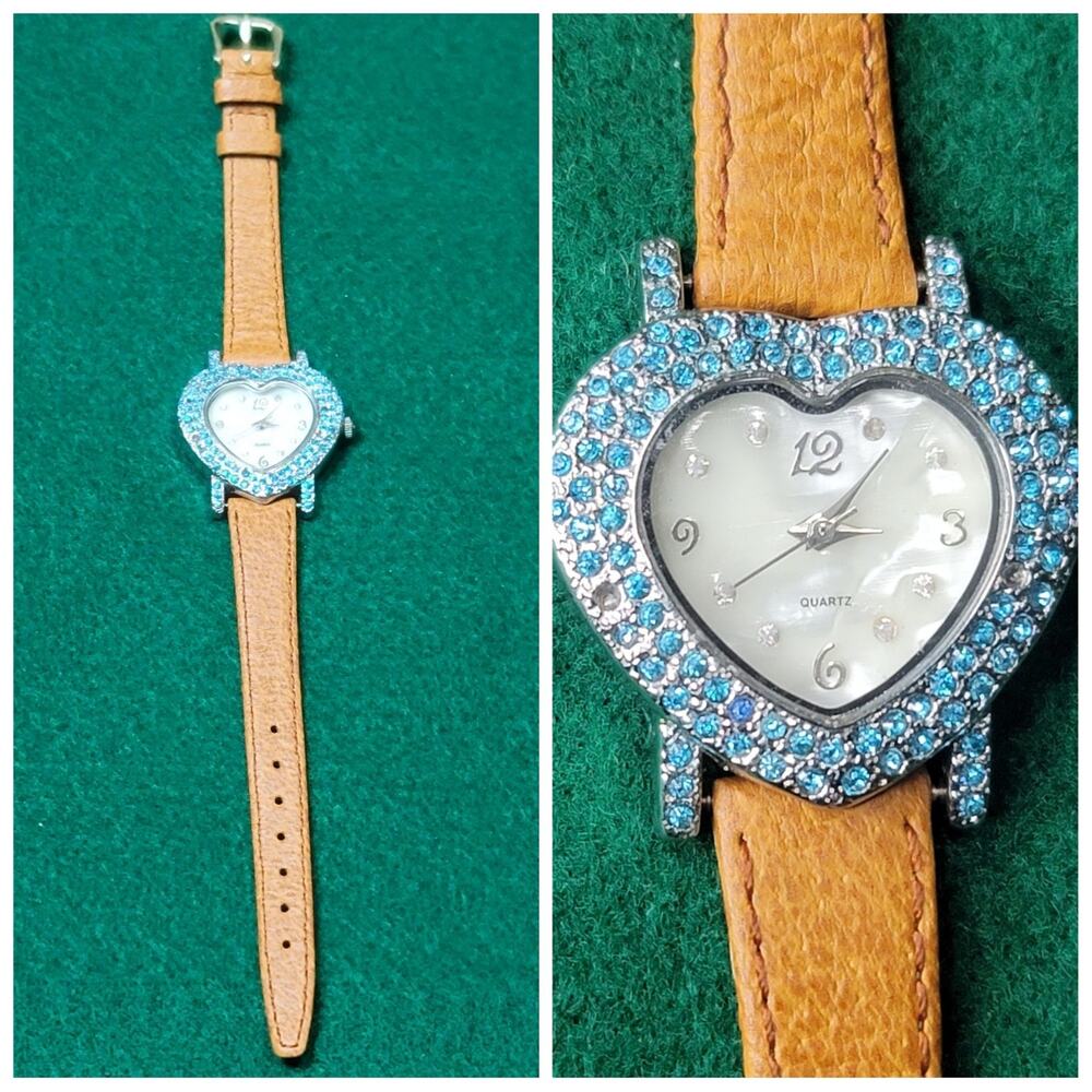 Vtg Heart Shaped Rhinestone Watch - Picture 1 of 6